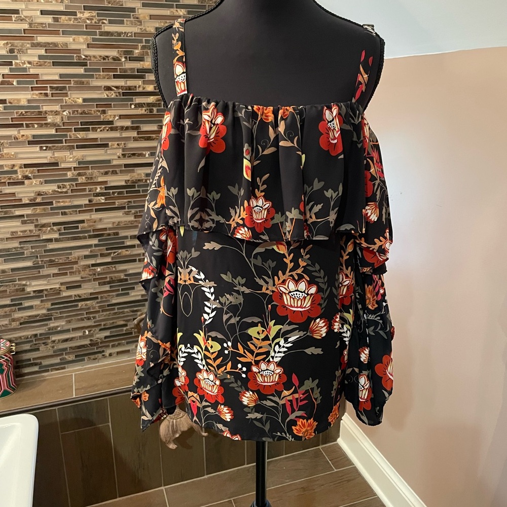 INC International Concepts Orange Ruffled Blouse